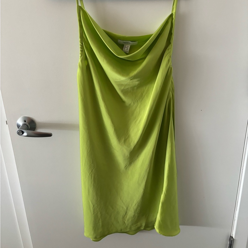 Lime Green Cowl Neck Satin Slip Dress